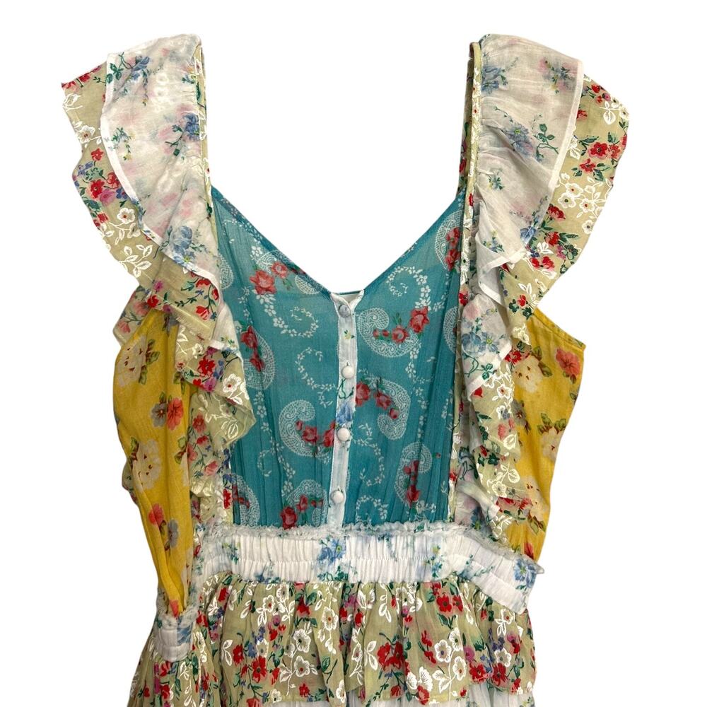 LoveShackFancy Women's ‘Phyllis’ Mini Dress, Floral Ruffled Patchwork, Large - Picture 5 of 9